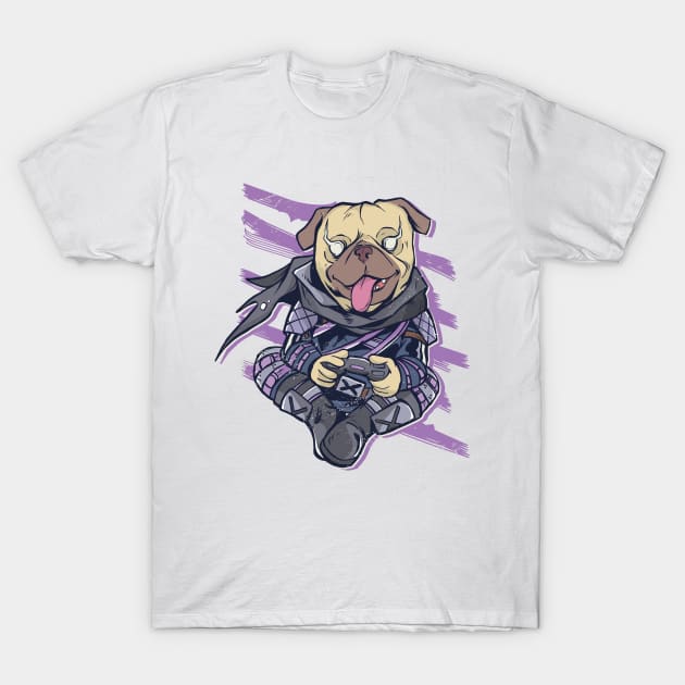 Funny Pug Gamer T-Shirt by boobear247